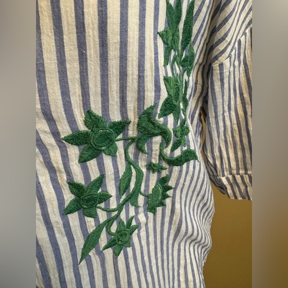 Nice Things Paloma S. White Blue French Striped Cotton Blouse women's Medium - Picture 3 of 12